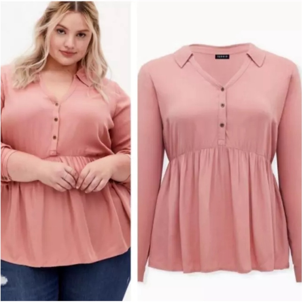 Torrid Bohemian long sleeve rayon Pink V Neck Collar blouse Size 2X 18/20 Top